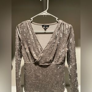 Chic crushed silver velvet blouse